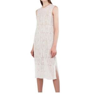 Akris sleeveless jacquard knit midi dress ivory, beige liner Linen Silk IT42 US6